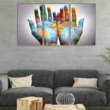 Maxbell 3 Panel World Map on A Pair of Hands Canvas Painting Wall Art for Home Decor