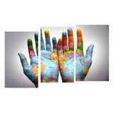 Maxbell 3 Panel World Map on A Pair of Hands Canvas Painting Wall Art for Home Decor
