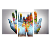 Maxbell 3 Panel World Map on A Pair of Hands Canvas Painting Wall Art for Home Decor