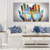 Maxbell 3 Panel World Map on A Pair of Hands Canvas Painting Wall Art for Home Decor