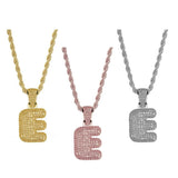 Maxbell 18k Hip Hop Letter E Micro Zircon Pendant Twist Chain Necklace Gold