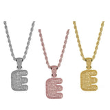 Maxbell 18k Hip Hop Letter E Micro Zircon Pendant Twist Chain Necklace Gold