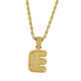 Maxbell 18k Hip Hop Letter E Micro Zircon Pendant Twist Chain Necklace Gold