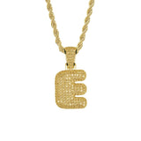 Maxbell 18k Hip Hop Letter E Micro Zircon Pendant Twist Chain Necklace Gold