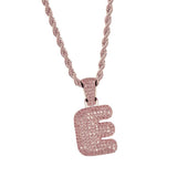 Maxbell 18k Hip Hop Letter E Micro Zircon Pendant Twist Chain Necklace Rose Gold