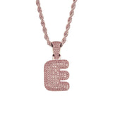 Maxbell 18k Hip Hop Letter E Micro Zircon Pendant Twist Chain Necklace Rose Gold