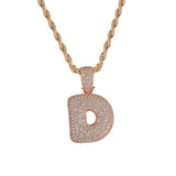 Maxbell 18k Hip Hop 26-letter D Zircon Copper Pendant Twist Chain Necklace Rose Gold