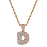 Maxbell 18k Hip Hop 26-letter D Zircon Copper Pendant Twist Chain Necklace Rose Gold