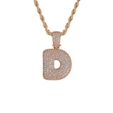 Maxbell 18k Hip Hop 26-letter D Zircon Copper Pendant Twist Chain Necklace Rose Gold
