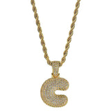 Maxbell 18k Golden Hip Hop Micro Zircon Letter C Pendant Rope Necklace Gold
