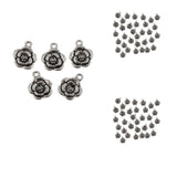 Maxbell 50 Pieces Rose Flower DIY Pendant Alloy Spacer Bead Charm Jewelry 16x13mm