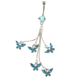 Maxbell 14G Crystal Tassels Butterflies Belly Button Rings Navel Body Jewelry