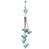 Maxbell 14G Crystal Tassels Butterflies Belly Button Rings Navel Body Jewelry