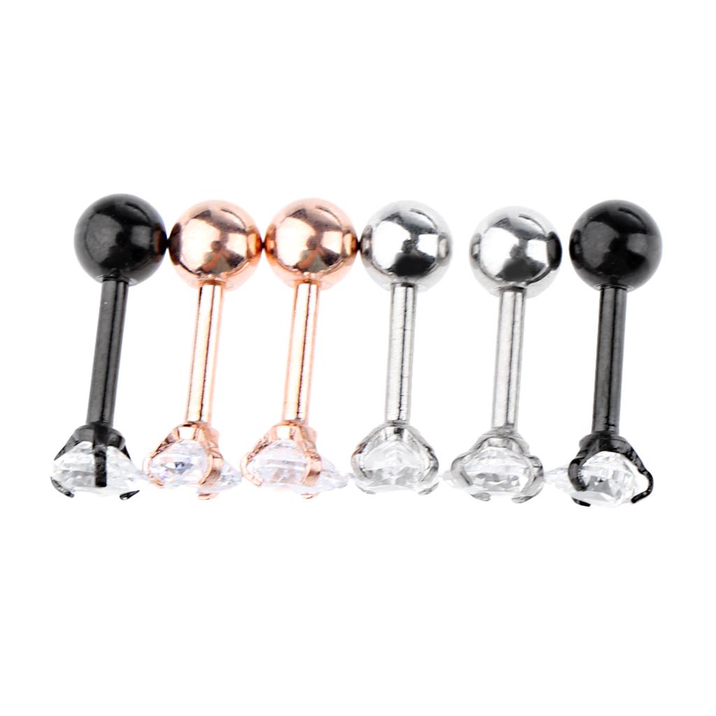 Maxbell 3 Pairs Stainless Steel Zircon Piercing Stud Earrings Heart White Zircon