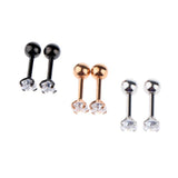 Maxbell 3 Pairs Stainless Steel Zircon Piercing Stud Earrings Pentagram White Zircon