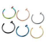 Maxbell 6Pcs Assorted Color Stainless Steel C-Shaped Nose Stud Rings 1mm(18g)x8mm
