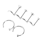 Maxbell 6Pcs 20 Gauge Assorted C-shape Curved Zircon Bar Nose Stud Helix Earrings