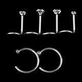 Maxbell 6Pcs 20 Gauge Assorted C-shape Curved Zircon Bar Nose Stud Helix Earrings