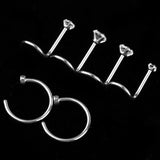 Maxbell 6Pcs 20 Gauge Assorted C-shape Curved Zircon Bar Nose Stud Helix Earrings