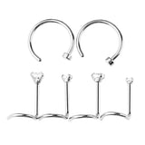 Maxbell 6Pcs 20 Gauge Assorted C-shape Curved Zircon Bar Nose Stud Helix Earrings