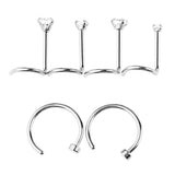 Maxbell 6Pcs 20 Gauge Assorted C-shape Curved Zircon Bar Nose Stud Helix Earrings