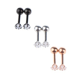 Maxbell 3 Pairs Stainless Steel Zircon Piercing Stud Earrings Round White Zircon