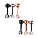 Maxbell 3 Pairs Stainless Steel Zircon Piercing Stud Earrings Round White Zircon