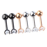 Maxbell 3 Pairs Stainless Steel Zircon Piercing Stud Earrings Round White Zircon