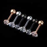 Maxbell 3 Pairs Stainless Steel Zircon Piercing Stud Earrings Round White Zircon