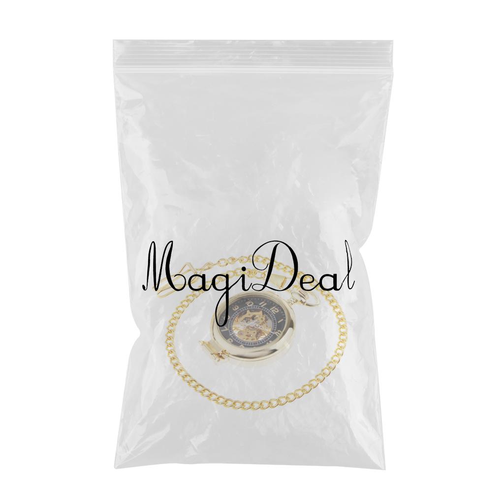 Maxbell Men Women Hand Wind Mechanical Pocket Watch with Chain Skeleton Dial Watch