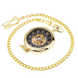 Maxbell Men Women Hand Wind Mechanical Pocket Watch with Chain Skeleton Dial Watch