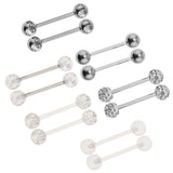 Maxbell 12 Pieces Assorted Crystal Acrylic Barbell Tongue Stainless Steel 14G Ring