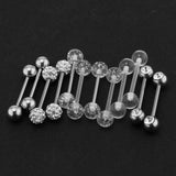 Maxbell 12 Pieces Assorted Crystal Acrylic Barbell Tongue Stainless Steel 14G Ring