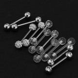 Maxbell 12 Pieces Assorted Crystal Acrylic Barbell Tongue Stainless Steel 14G Ring