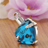Maxbell Love Heart Blue Crystal Urn Memorial Ash Keepsake Cremation Pendant mom