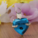 Maxbell Love Heart Blue Crystal Urn Memorial Ash Keepsake Cremation Pendant mom