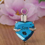Maxbell Love Heart Blue Crystal Urn Memorial Ash Keepsake Cremation Pendant son