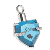 Maxbell Love Heart Blue Crystal Urn Memorial Ash Keepsake Cremation Pendant son