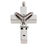 Maxbell Double Cross with Crystal Stainless Steel Cremation Family Keepsake Daughter