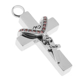 Maxbell Double Cross with Crystal Stainless Steel Cremation Family Keepsake Uncle