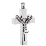 Maxbell Double Cross with Crystal Stainless Steel Cremation Family Keepsake Husband