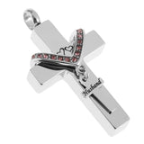 Maxbell Double Cross with Crystal Stainless Steel Cremation Family Keepsake Husband