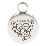 Maxbell Stainless Steel Round Memorial Keepsake Always in My Heart Pendant Dad