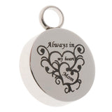Maxbell Stainless Steel Round Memorial Keepsake Always in My Heart Pendant Mom