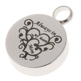 Maxbell Stainless Steel Round Memorial Keepsake Always in My Heart Pendant Mom