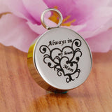 Maxbell Stainless Steel Round Memorial Keepsake Always in My Heart Pendant Mom