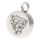 Maxbell Stainless Steel Round Memorial Keepsake Always in My Heart Pendant Mom