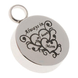 Maxbell Stainless Steel Round Memorial Keepsake Always in My Heart Pendant Mom