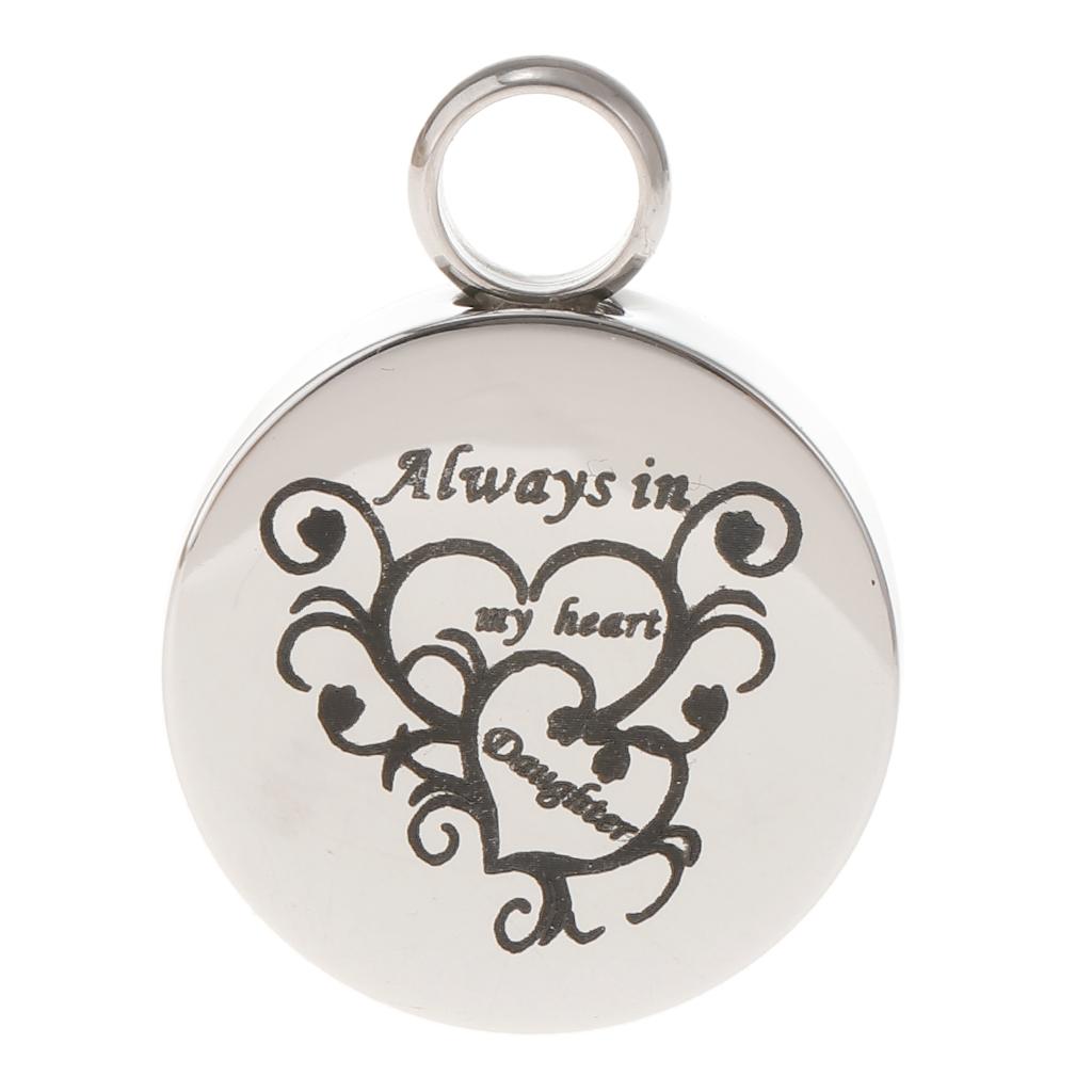 Maxbell Stainless Steel Round Memorial Keepsake Always in My Heart Pendant Daughter