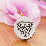 Maxbell Stainless Steel Round Memorial Keepsake Always in My Heart Pendant Wife